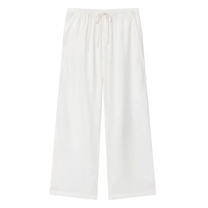 Bianca – Women’s High-Waisted Wide-Leg Linen Pants with Drawstring