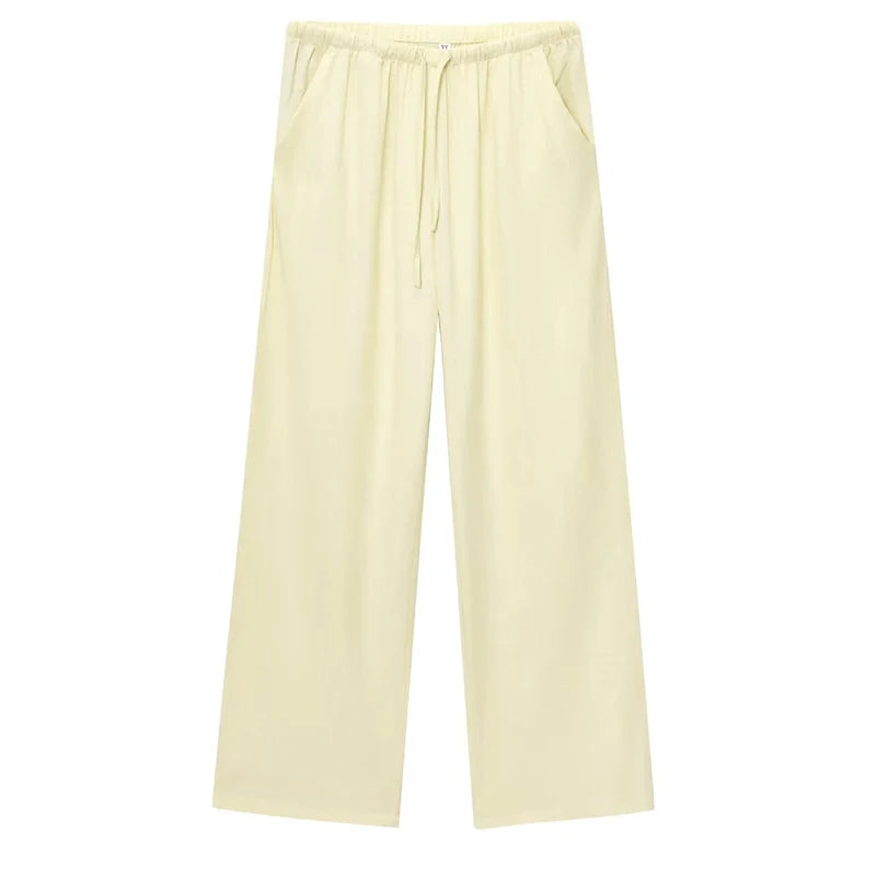 Bianca – Women’s High-Waisted Wide-Leg Linen Pants with Drawstring