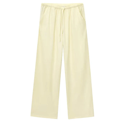 Bianca – Women’s High-Waisted Wide-Leg Linen Pants with Drawstring