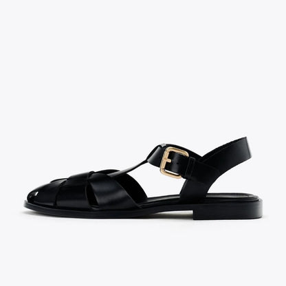 Mia – Women’s Flat Gladiator Sandals PU Metal Buckle Ankle Strap