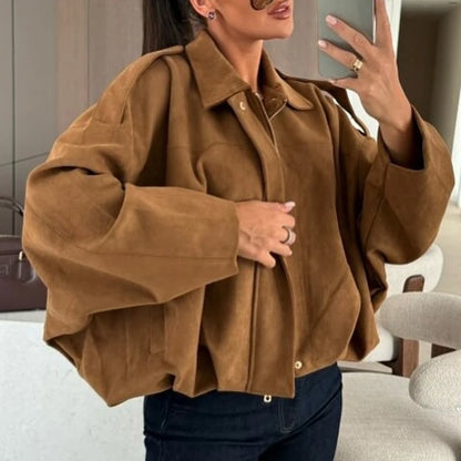 Dream – Women’s Oversized Suede-Feel Bomber Jacket with Drop Shoulders