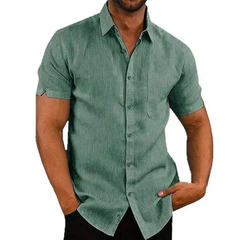 James – Men’s Casual Cotton Linen Short-Sleeve Button-Up Shirt