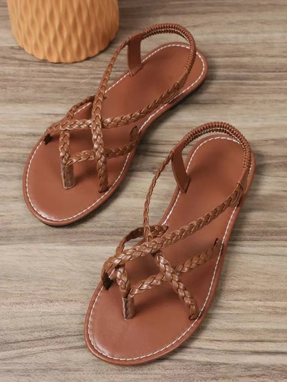 Aspenly – Women’s Woven Flat Sandals with Open Toe and PU Leather Strap