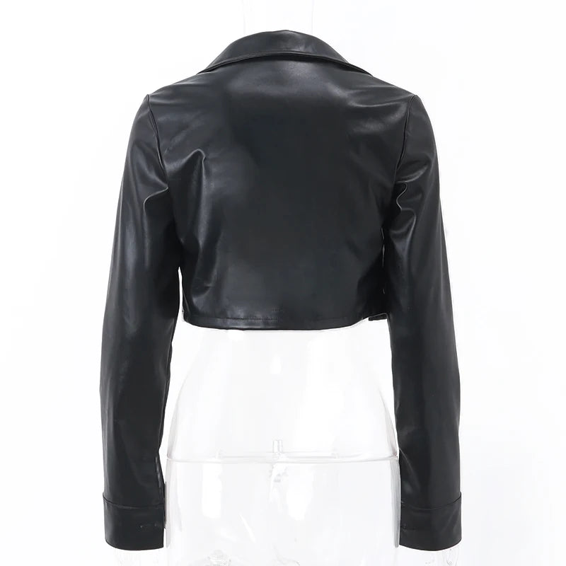 Harlow – Women’s Faux Leather Cropped Jacket with Button Front