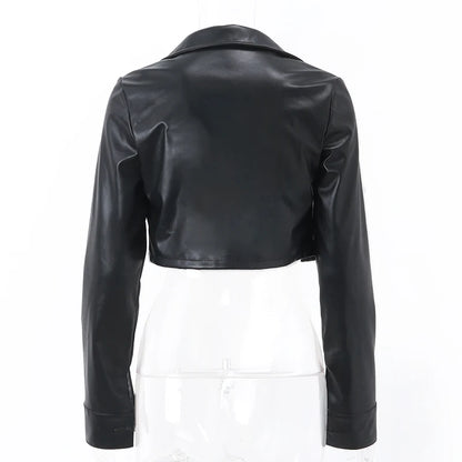 Harlow – Women’s Faux Leather Cropped Jacket with Button Front