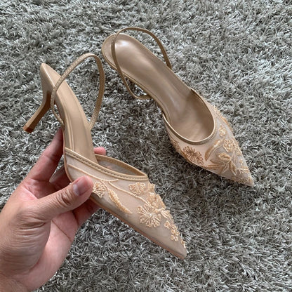 Beatrix – Women’s Mesh Embroidered High Heel Slingback Mules