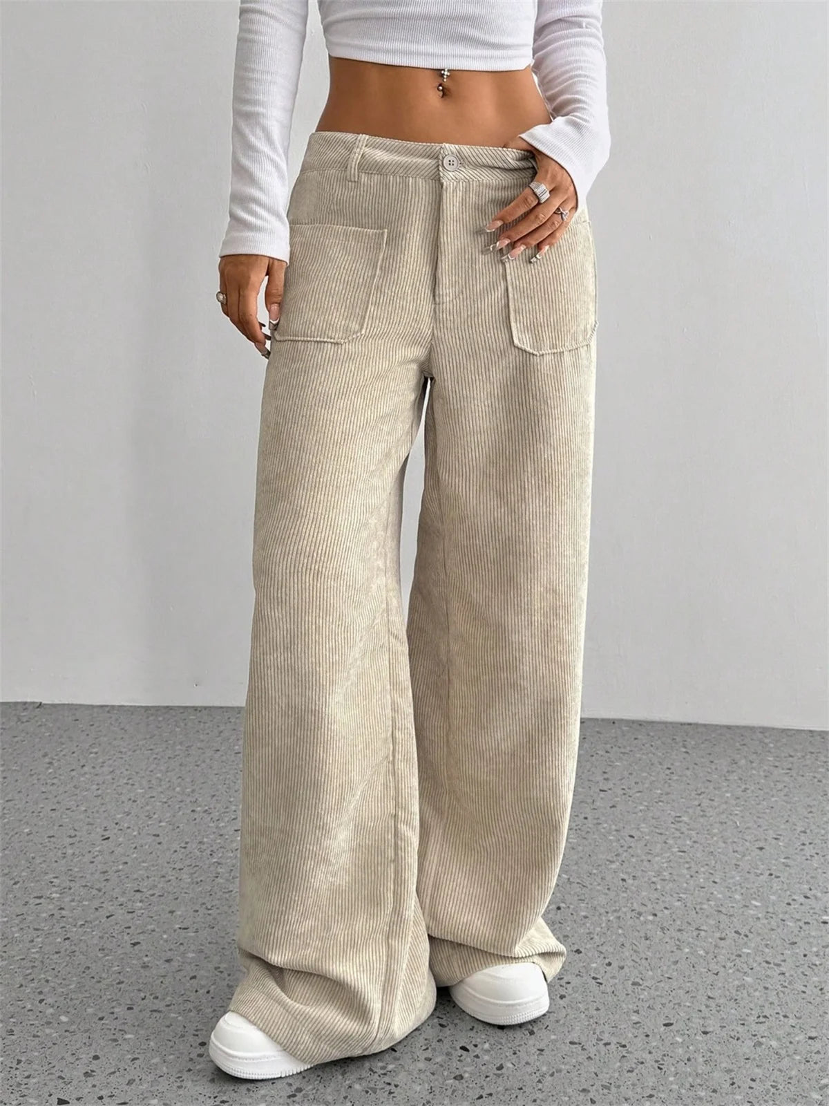 Ivory – Women’s High-Waisted Wide-Leg Corduroy Pants