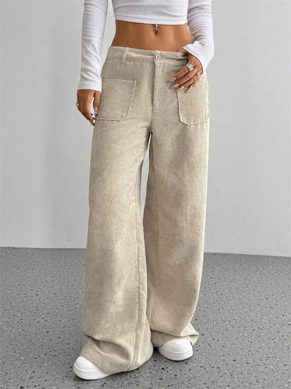Ivory – Women’s High-Waisted Wide-Leg Corduroy Pants
