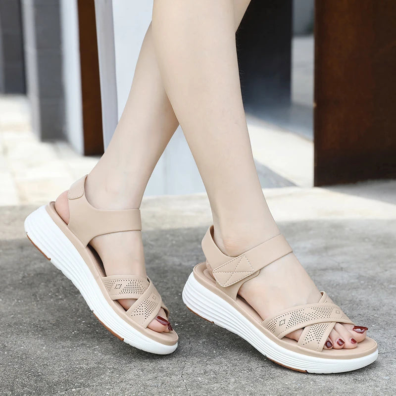 Amoura  European And American Sandals For Women Comfortable Large Size Light And Sweet Thick-Soled Sandals Soft-Soled Velcro Patch