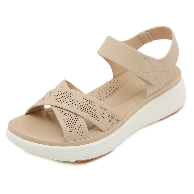 Amoura  European And American Sandals For Women Comfortable Large Size Light And Sweet Thick-Soled Sandals Soft-Soled Velcro Patch