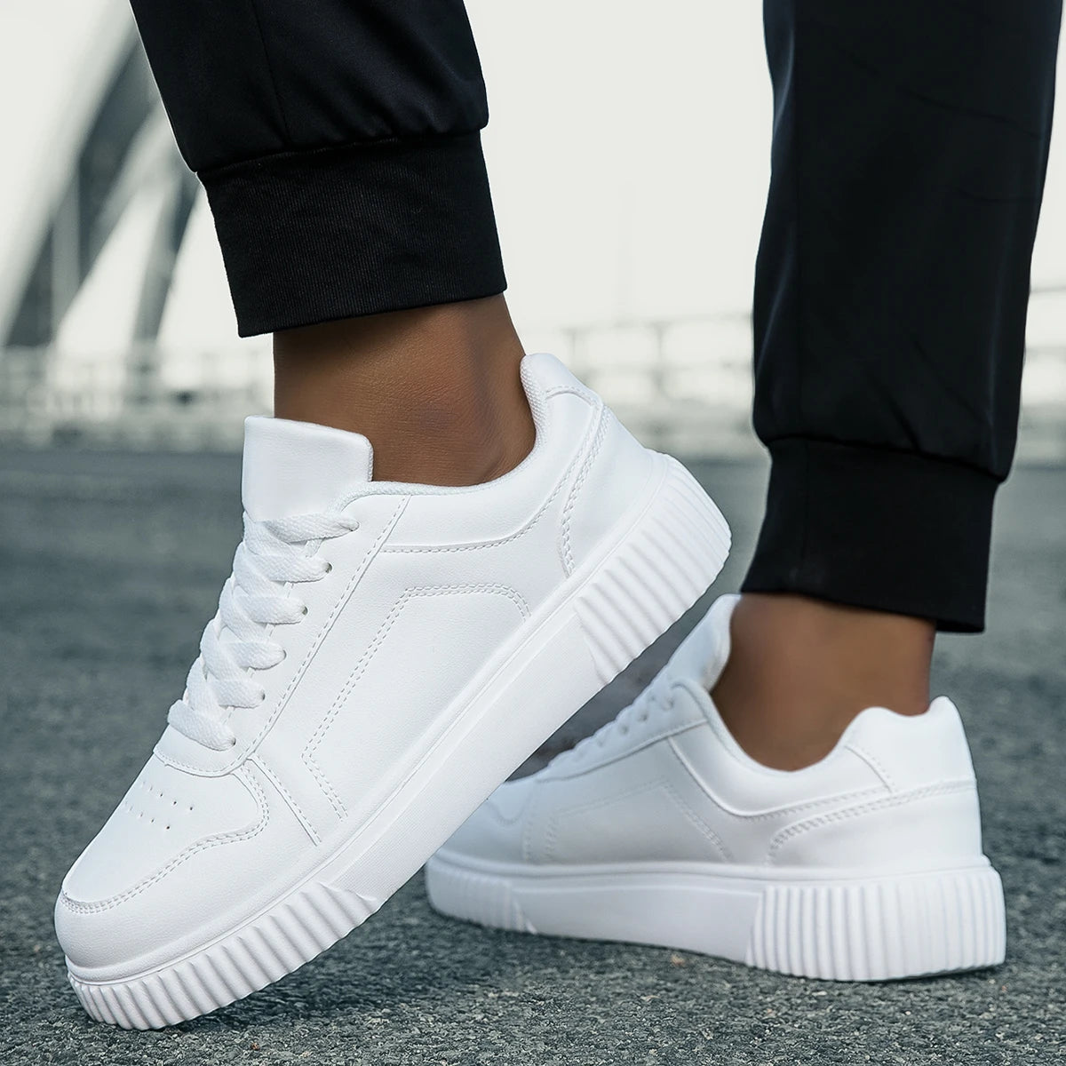 Clover – Women’s White Sneakers Lightweight Thick Sole Casual Shoes