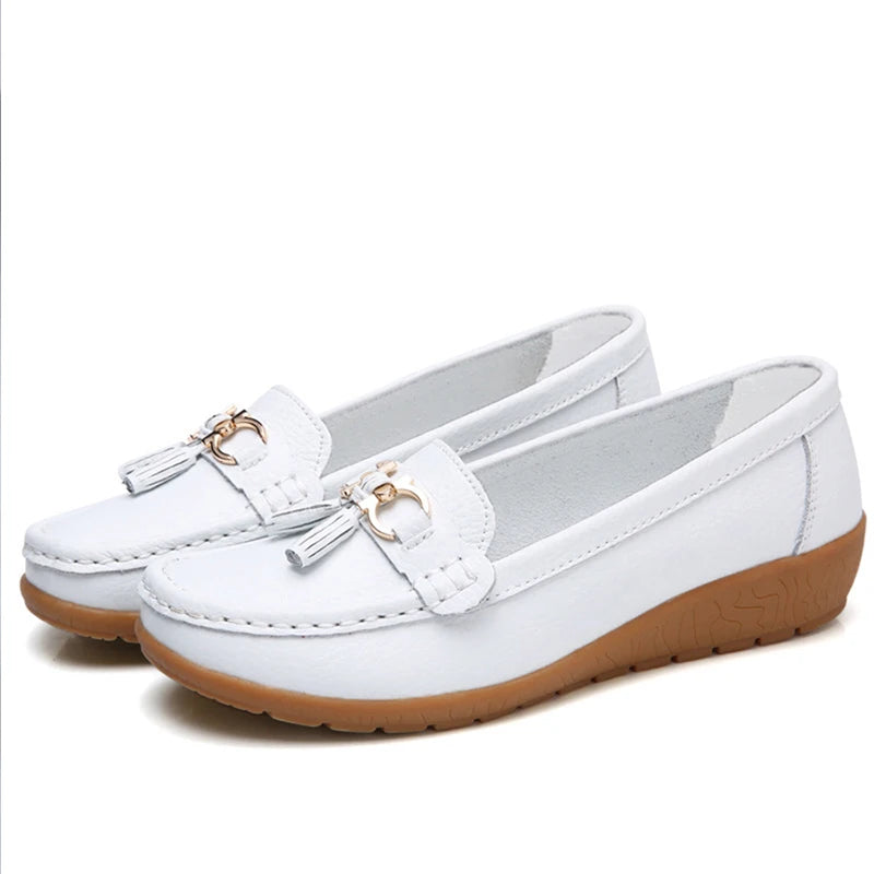 Cameron – Women’s White PU Leather Loafers Comfortable Flat Shoes