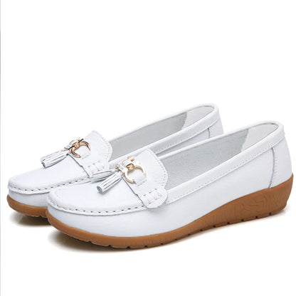 Cameron – Women’s White PU Leather Loafers Comfortable Flat Shoes