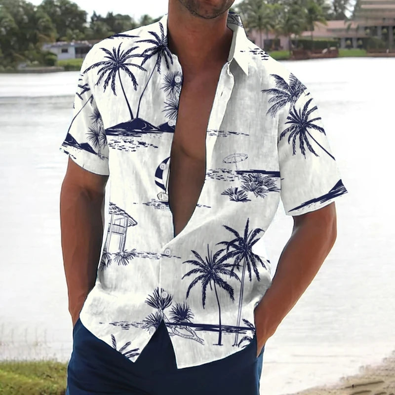 Joseph – Men’s Retro Hawaiian Shirt with Coconut Tree Print