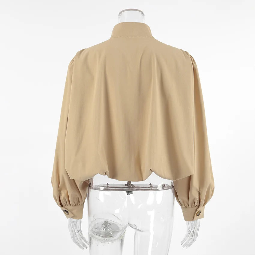 Amari – Women’s Pleated Cropped Jacket with Stand Collar