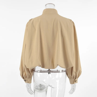 Amari – Women’s Pleated Cropped Jacket with Stand Collar