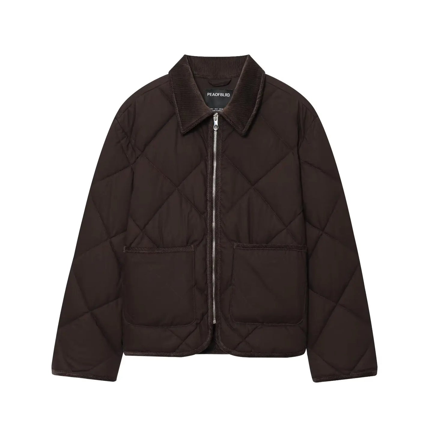 Liana – Women’s Diamond Quilted Zip-Up Jacket with Contrast Collar