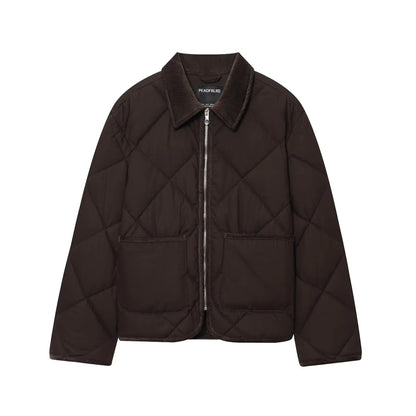 Liana – Women’s Diamond Quilted Zip-Up Jacket with Contrast Collar