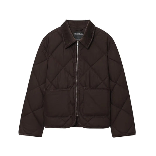 Liana – Women’s Diamond Quilted Zip-Up Jacket with Contrast Collar