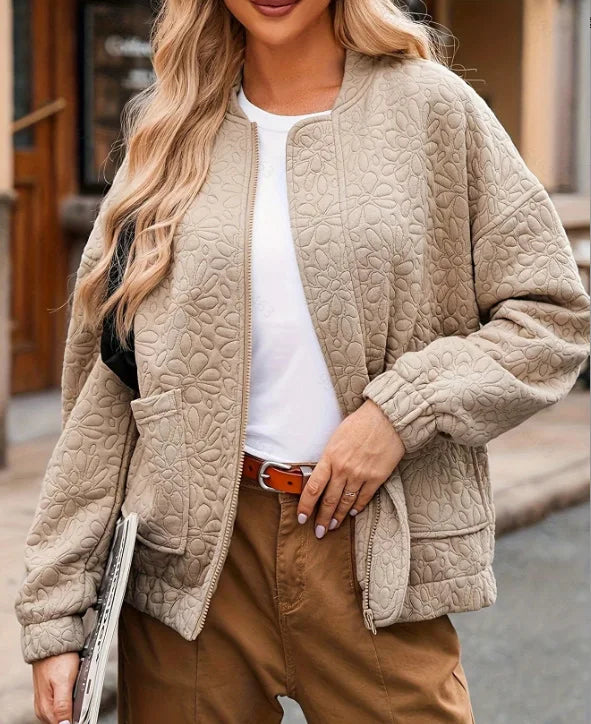 Addilyn – Women’s Quilted Bomber Jacket with Leaf Pattern
