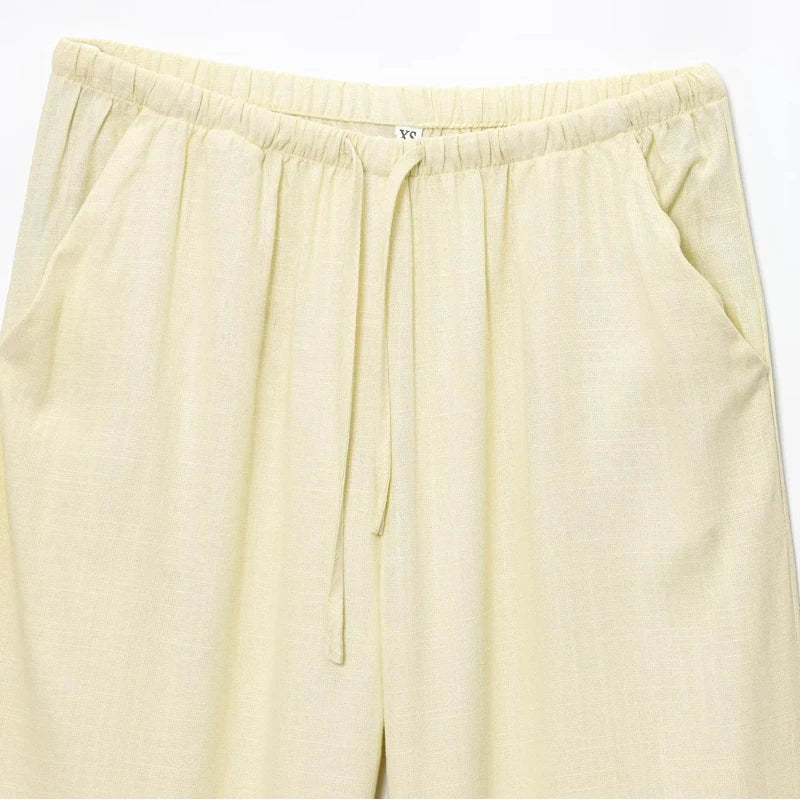 Bianca – Women’s High-Waisted Wide-Leg Linen Pants with Drawstring