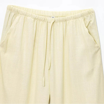 Bianca – Women’s High-Waisted Wide-Leg Linen Pants with Drawstring