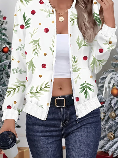 Leona – Women’s Botanical Print Zip-Up Bomber Jacket