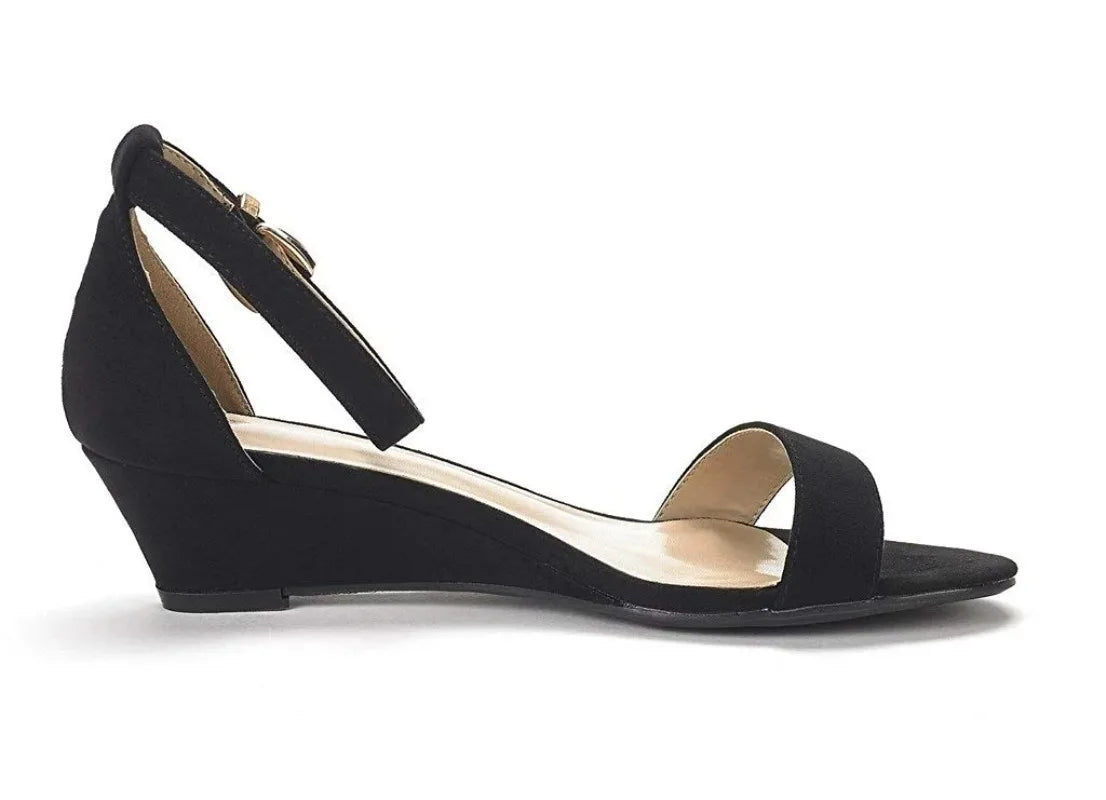 Lylah – Women’s Velvet Wedge Heels with Pointed Toe and Buckle Strap