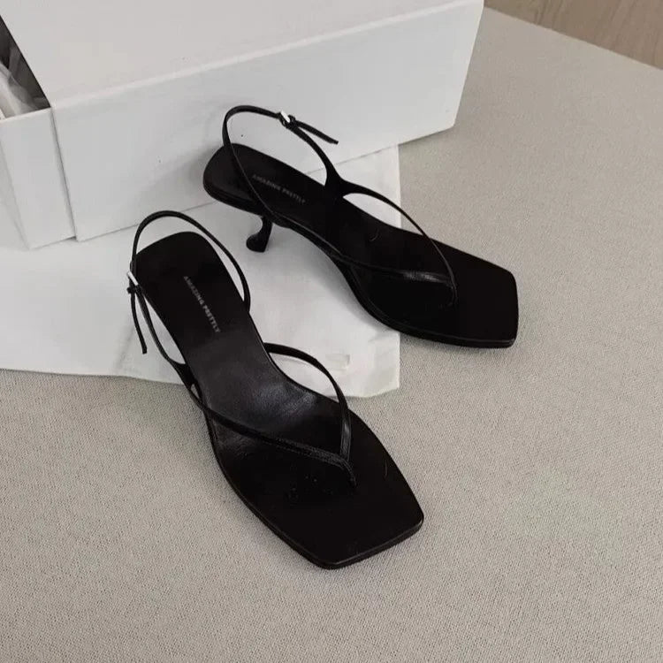 Fallon – Women’s Square Toe Sandals with Kitten Heel and Back Strap