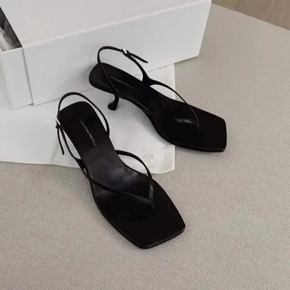 Fallon – Women’s Square Toe Sandals with Kitten Heel and Back Strap