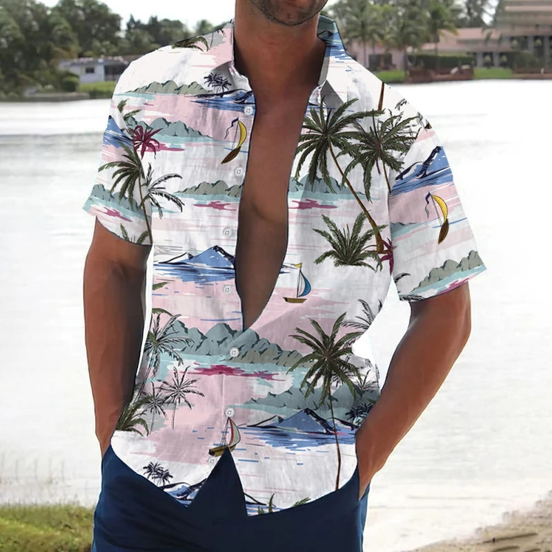 Joseph – Men’s Retro Hawaiian Shirt with Coconut Tree Print