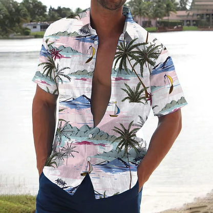 Joseph – Men’s Retro Hawaiian Shirt with Coconut Tree Print