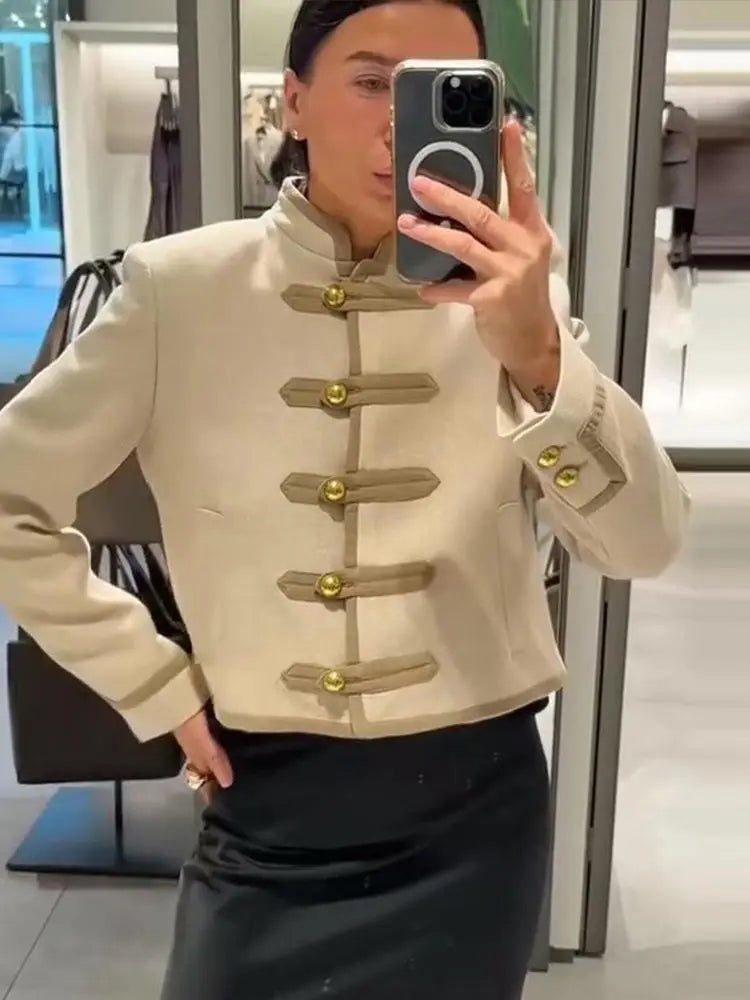 Esmeralda – Women’s Cropped Military Jacket with Toggle Buttons