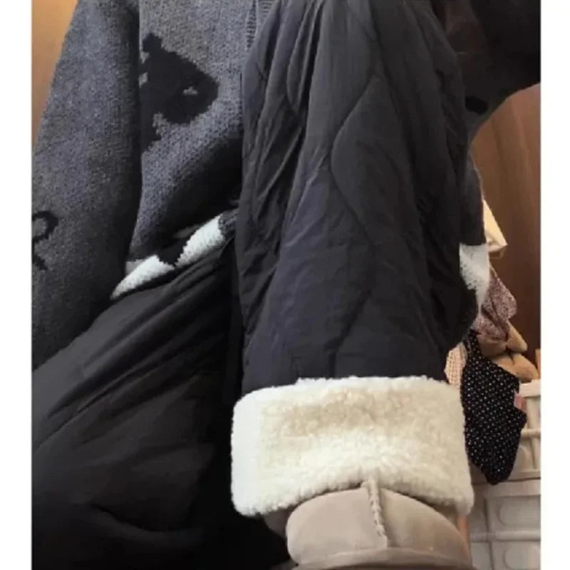 Madilynn – Women’s Pink Fleece Wide-Leg Pants with High Waist