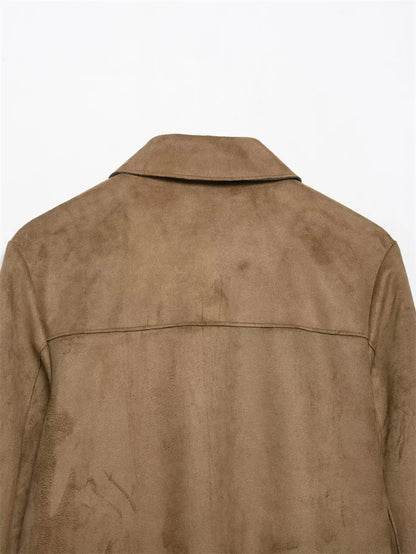 Charlee – Women’s Faux Suede Cropped Jacket with Lapel and Flap Pockets