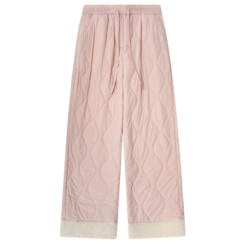 Madilynn – Women’s Pink Fleece Wide-Leg Pants with High Waist