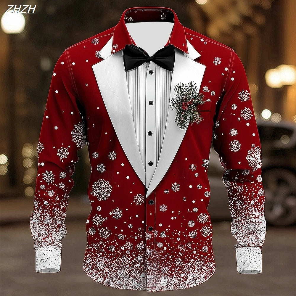 Anthony – Men's Formal Shirt Snowflake Print Tuxedo Style