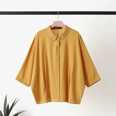 Dina – Women’s Cotton Lapel Shirt 3/4 Sleeve Loose Work Blouse