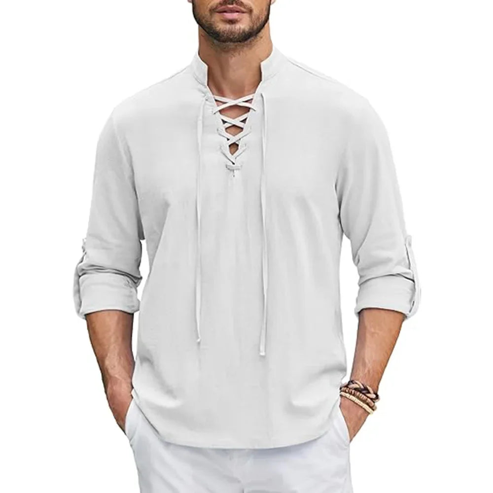 Benjamin – Men’s Cotton Linen Renaissance Pirate Shirt Long Sleeve
