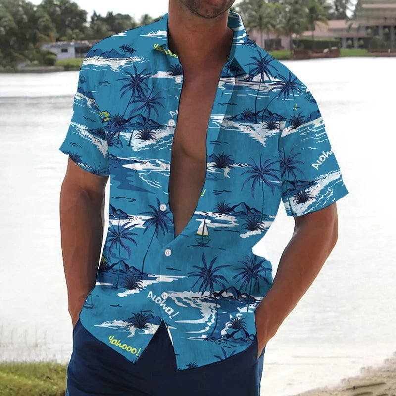 Joseph – Men’s Retro Hawaiian Shirt with Coconut Tree Print