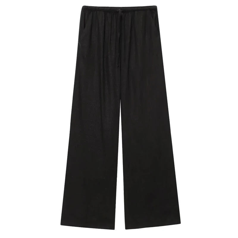 Bianca – Women’s High-Waisted Wide-Leg Linen Pants with Drawstring