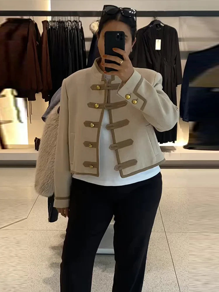 Esmeralda – Women’s Cropped Military Jacket with Toggle Buttons