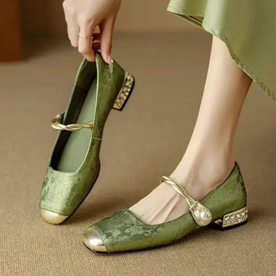 Low Chunky Heel Pumps for Women – Square Toe Mixed Colour Casual Shoes