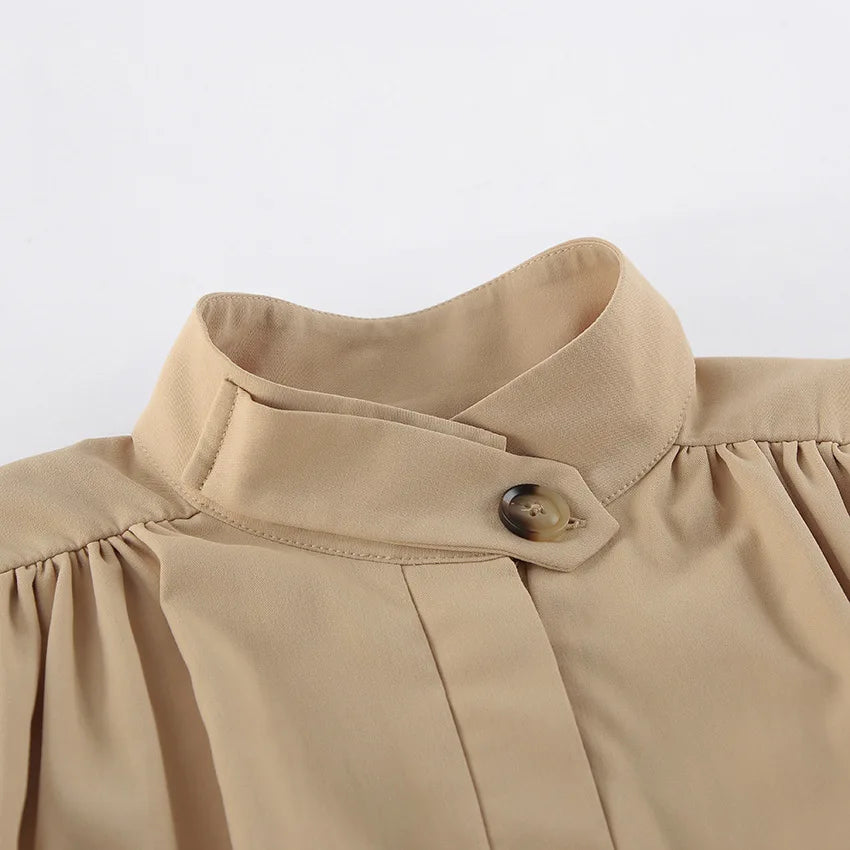 Amari – Women’s Pleated Cropped Jacket with Stand Collar