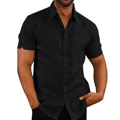 James – Men’s Casual Cotton Linen Short-Sleeve Button-Up Shirt