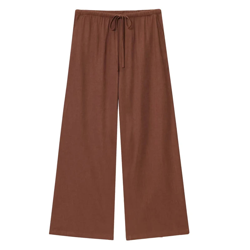 Bianca – Women’s High-Waisted Wide-Leg Linen Pants with Drawstring