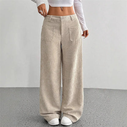 Ivory – Women’s High-Waisted Wide-Leg Corduroy Pants
