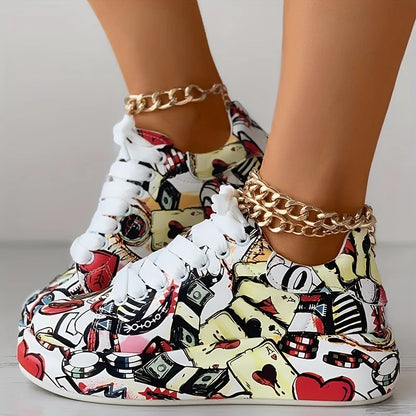 Gloria – Women’s Graffiti Print Lace-Up Platform Sneakers