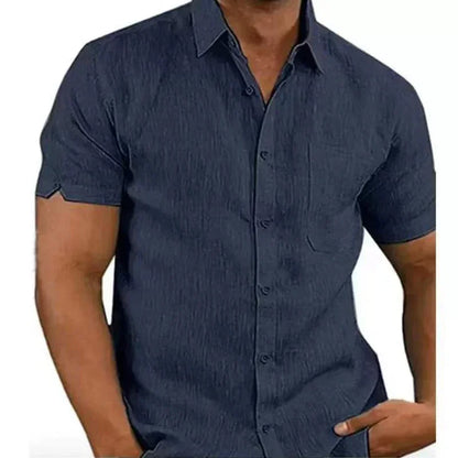 James – Men’s Casual Cotton Linen Short-Sleeve Button-Up Shirt