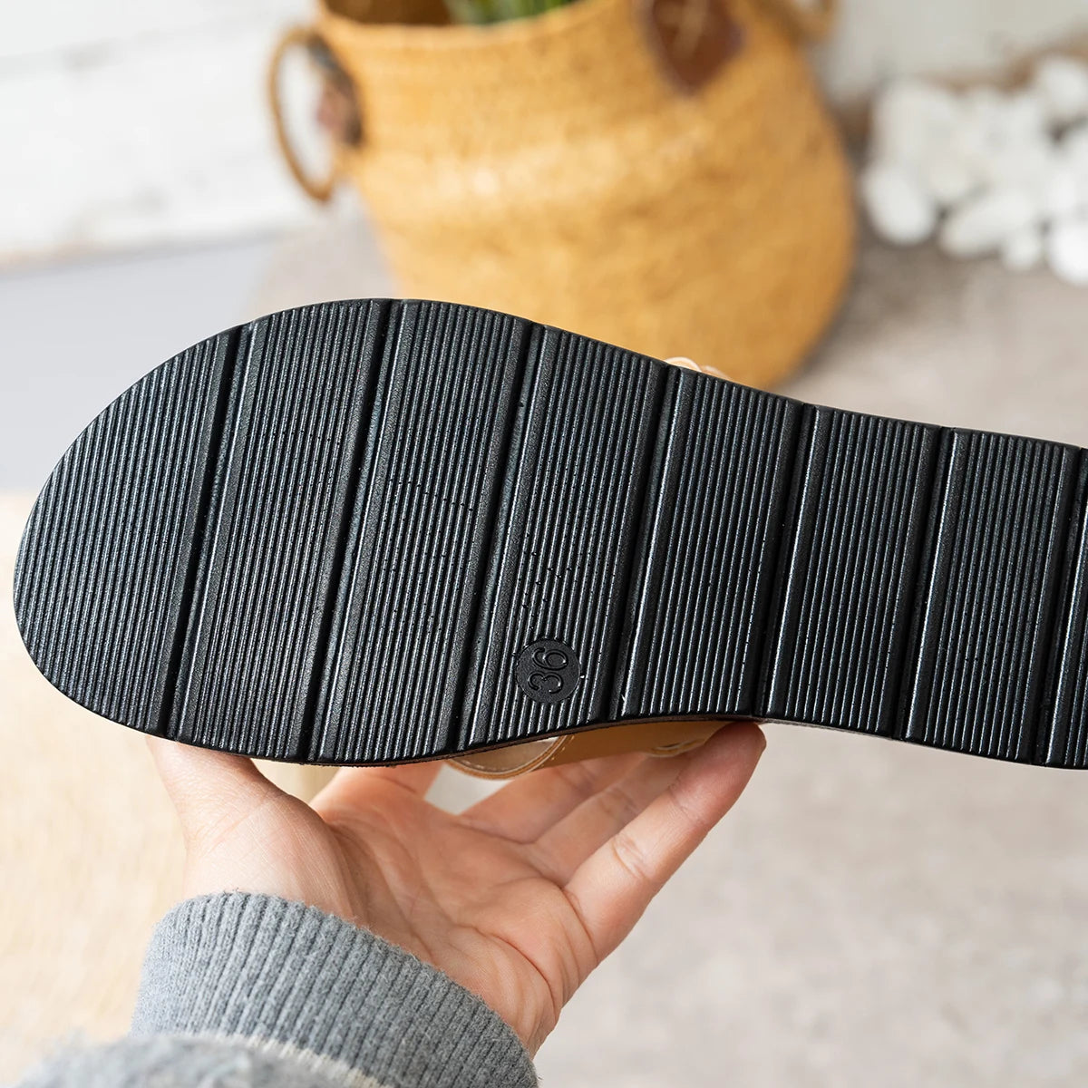 Astrid – Women’s Slip-On Flat Sandals with Gold Chain Detail